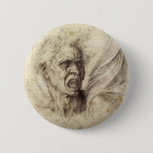 Michelangelo's Damned Soul, Head of a Man 6 Cm Round Badge (Front)