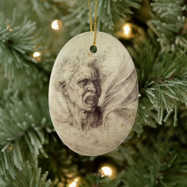 Michelangelo's Damned Soul, Head of a Man Ceramic Tree Decoration (Tree)