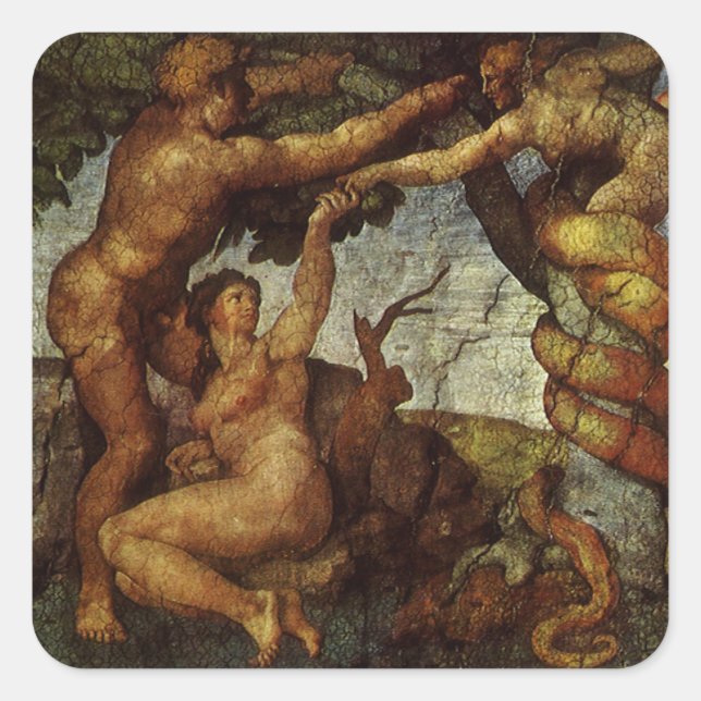 Michelangelo's Fall and Expulsion, Garden of Eden Square Sticker (Front)