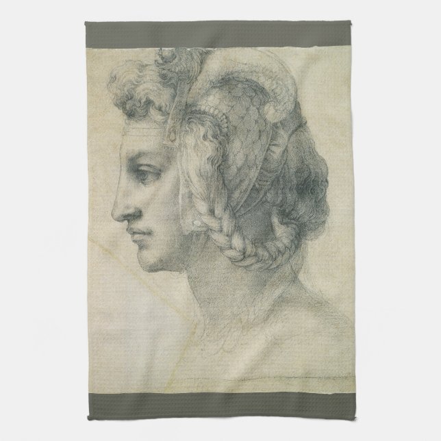 Michelangelo's Ideal Head of a Woman Tea Towel (Vertical)