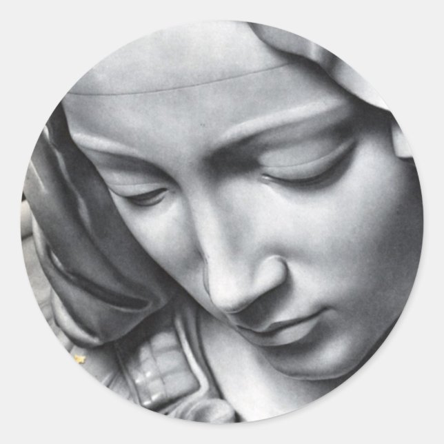 Michelangelo's Pieta detail of Virgin Mary's face Classic Round Sticker (Front)