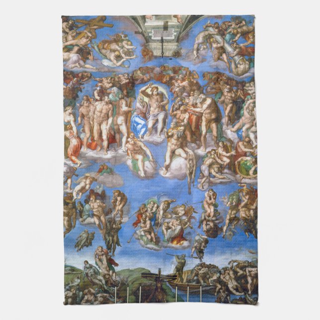 Michelangelo's The Last Judgement Tea Towel (Vertical)