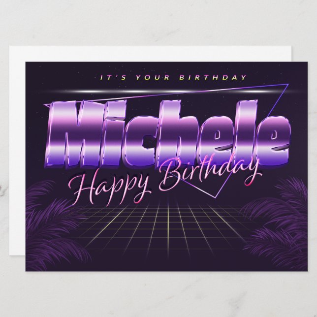 Michele Name First name pura retro card Birthday (Front/Back)