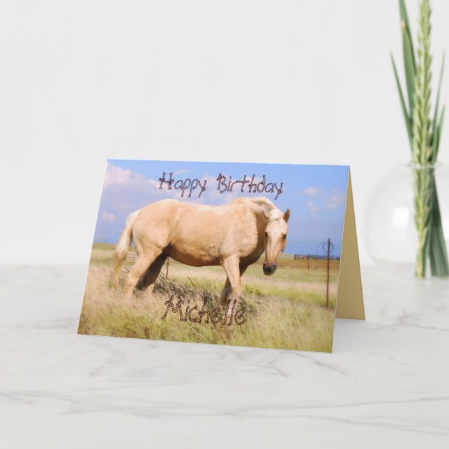 Michelle Happy Birthday Palomino Horse Card (Front)