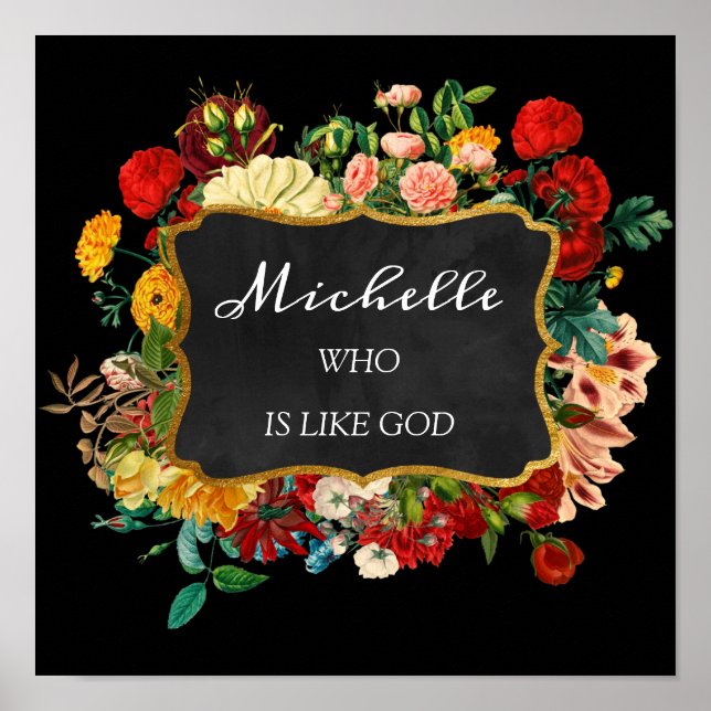 Michelle Name Meaning Vintage Floral Birthday Gift Poster (Front)