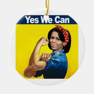 MICHELLE THE RIVETER - YES WE CAN.png Ceramic Tree Decoration