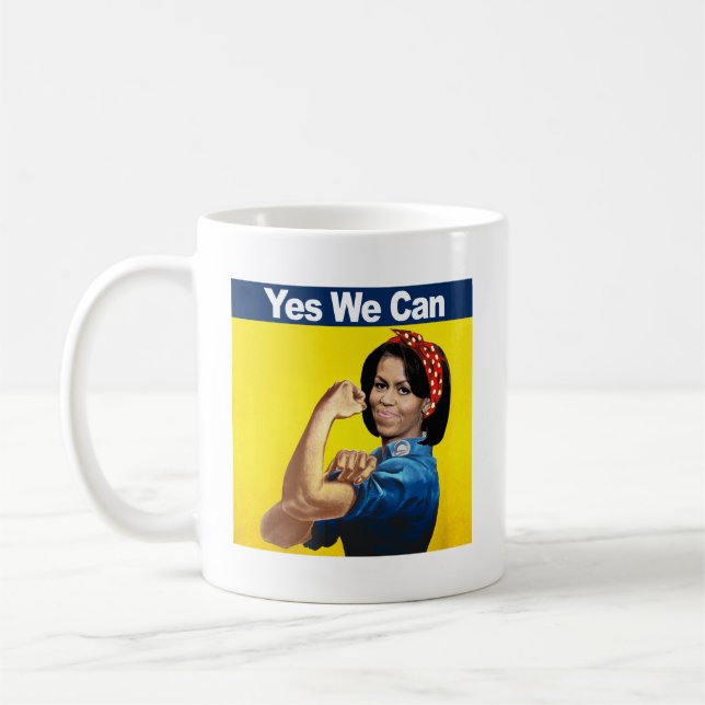 MICHELLE THE RIVETER - YES WE CAN.png Coffee Mug (Left)