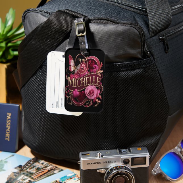 Michelle's Floral Nameplate Luggage Tag (Front & Back)