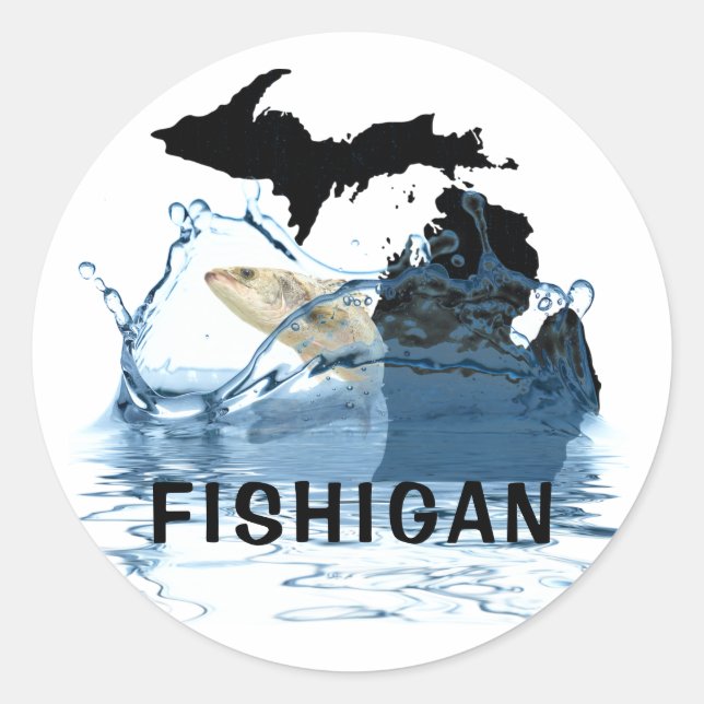 Michigan and big fish in water classic round sticker (Front)