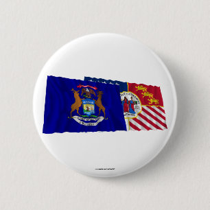 Michigan and Detroit Flags 6 Cm Round Badge