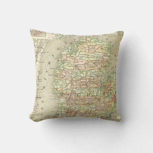 Michigan Antique Map Colourful State Mitten Cushion