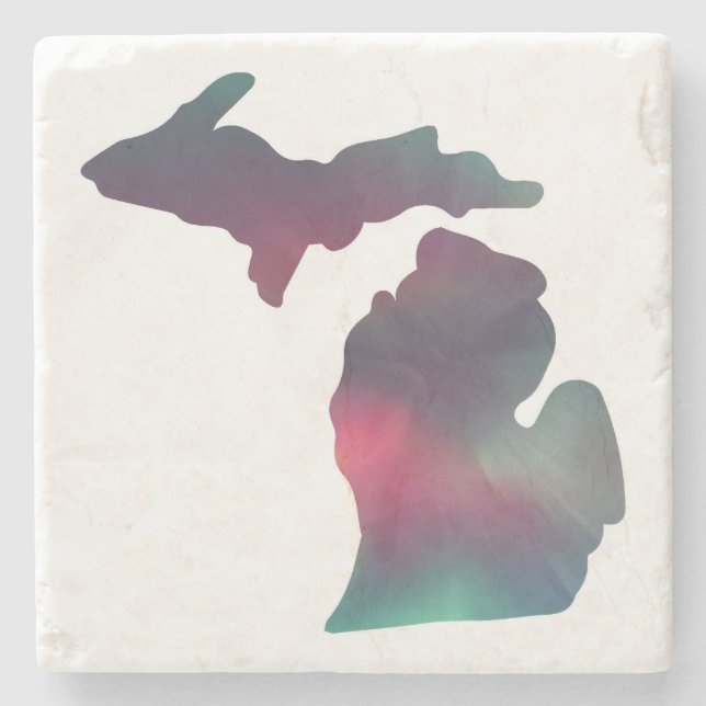 Michigan Aurora Stone Coaster (Front)