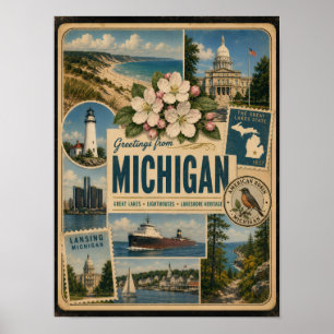 Michigan Authentic Vintage Style Poster