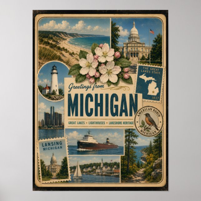 Michigan Authentic Vintage Style Poster (Front)