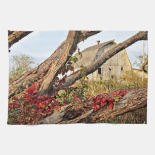 Michigan Barn in Fall Tea Towel