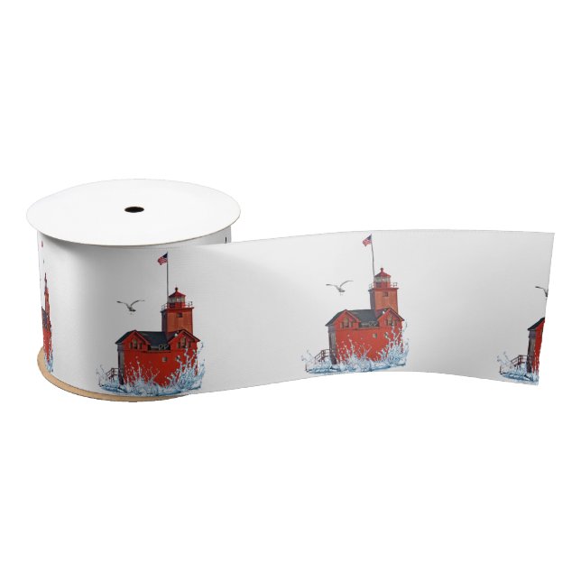 Michigan "Big Red" Lighthouse Satin Ribbon (Spool)