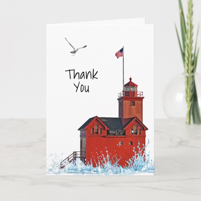 Michigan Big Red Lighthouse Thank You Card (Front)
