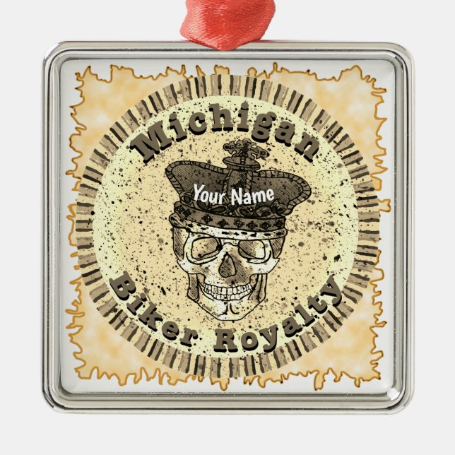 Michigan Biker Metal Tree Decoration (Front)