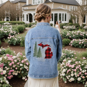 Michigan Buffalo Plaid Women's Denim Jacket