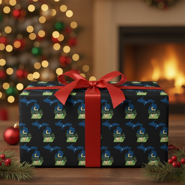 Michigan Camp Under the Stars Black Wrapping Paper (Michigan Camp Under the Stars Black Wrapping Paper)