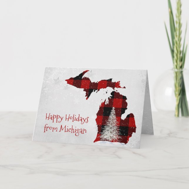 Michigan Christmas Buffalo Plaid   Card (Front)