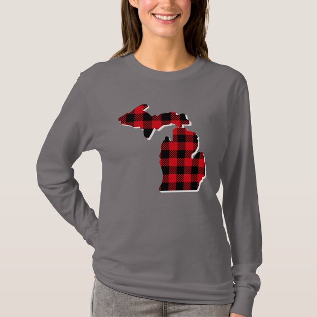 Michigan Christmas Plaid State map outline shirt (Front)