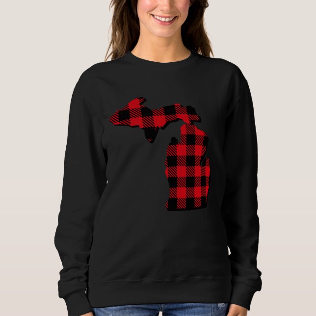 Michigan Christmas Red Plaid State map Sweatshirt (Front)