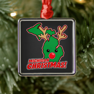 Michigan Christmas Reindeer Metal Tree Decoration