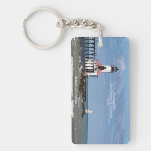 Michigan City East Pier &Bkw Lights rect key chain