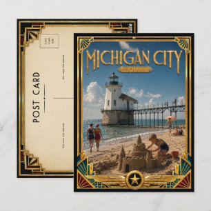 Michigan City Indiana Vintage Art Deco Golden Age Postcard