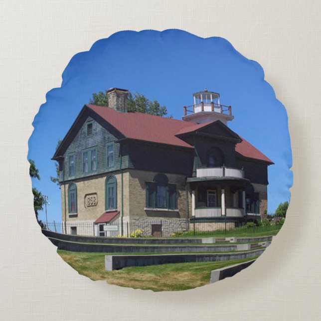 Michigan City Lighthouse round pillow (Front)