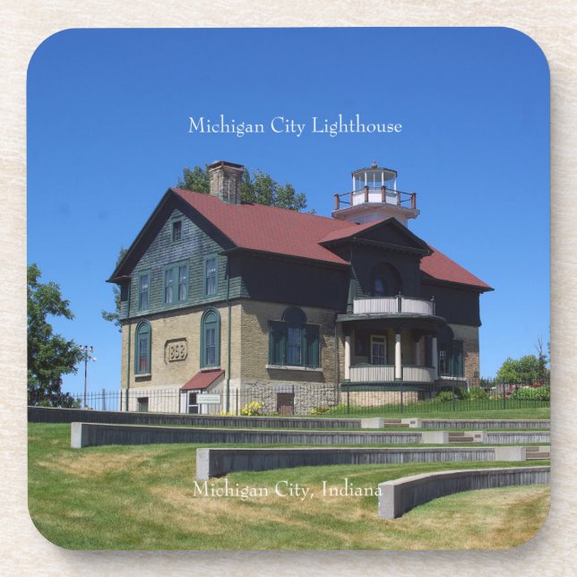Michigan City Lighthouse set of 6 plastic coasters (Front)