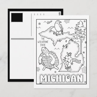 michigan colour me collage postcard