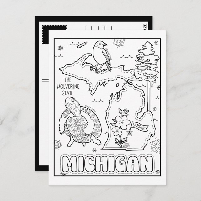 michigan colour me collage postcard (Front/Back)