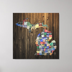 Michigan Counties License Plate Map Canvas 2014 Print