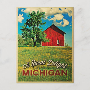 Michigan Country Red Barn Postcard