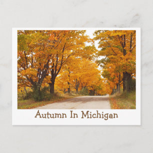 "MICHIGAN COUNTRY ROAD ALL AGLOW WITH FALL COLOR" POSTCARD
