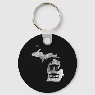 Michigan Disc Golf State With Basket Distressed Gr Key Ring