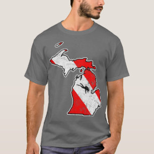 Michigan Dive Flag Scuba Diving State Map Dive Fla T-Shirt