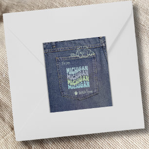 Michigan Dog in Jean Pocket Classic Square Sticker