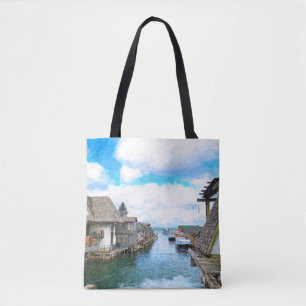 Michigan Fish Town Painting Tote Bag
