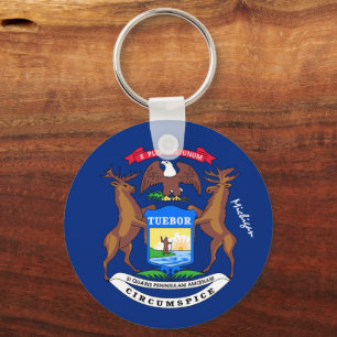 Michigan Flag & Michigan holiday, patriots /sports Key Ring