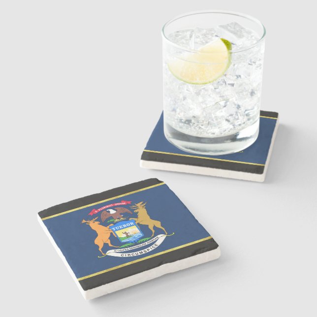 Michigan flag stone coaster (Side)
