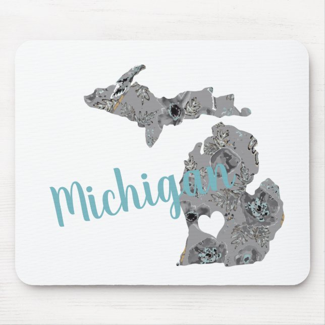 Michigan Floral Filled Silhouette Mouse Pad (Front)