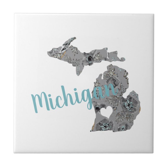 Michigan Floral Filled Silhouette Tile (Front)