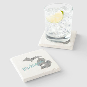 Michigan Floral Filled Silhouette With "Michigan" Stone Coaster