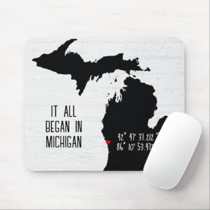 Michigan GPS Coordinates with Heart Mouse Pad