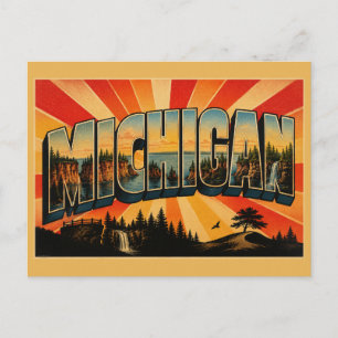 Michigan Great Lakes Forests Waterfalls Art Postcard