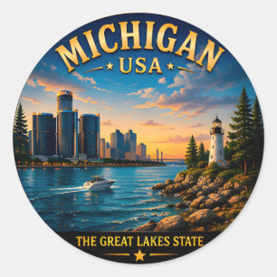 Michigan Great Lakes Scenic Escape 🟡 Classic Round Sticker