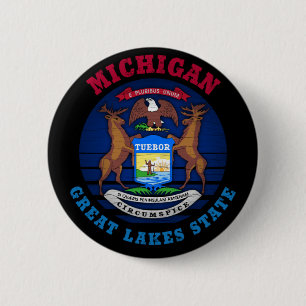 MICHIGAN GREAT LAKES STATE FLAG 6 CM ROUND BADGE